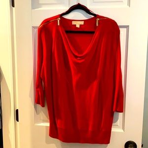 Michael Michael Kors Red Dressy Sweater Top with Gold Zipper Detailing